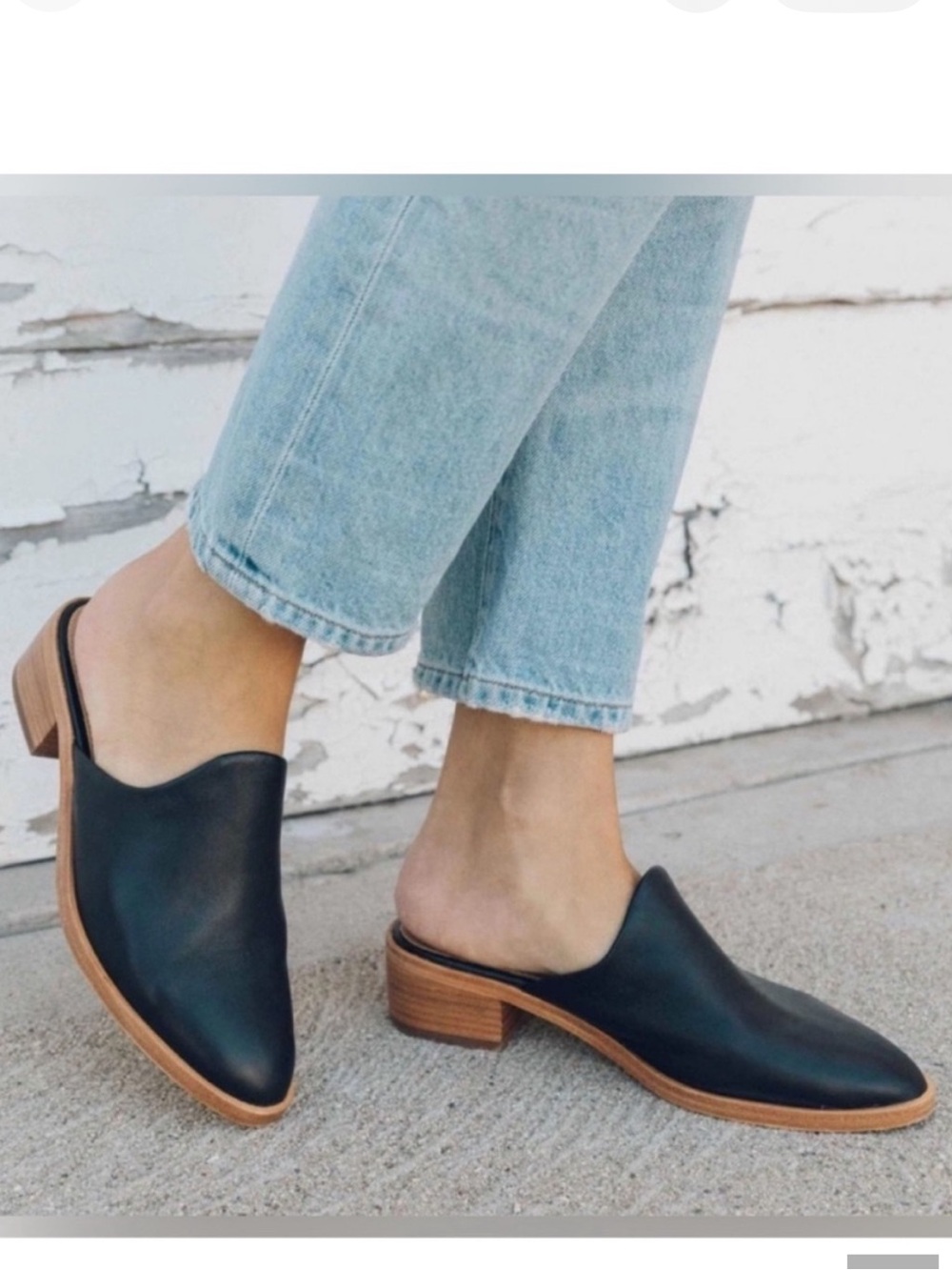 Soludos Venetian Black Slip-On Mule Heels with Brown Stacked Heel